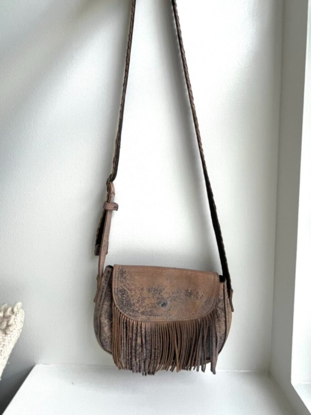 Bed Stu 'Eastend' Brown / Black Leather Tassel / Fringe Crossbody Flap Handbag